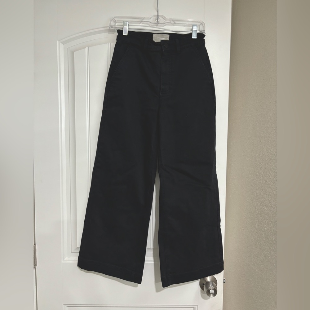 Everlane wide leg crop black cotton pant size 4